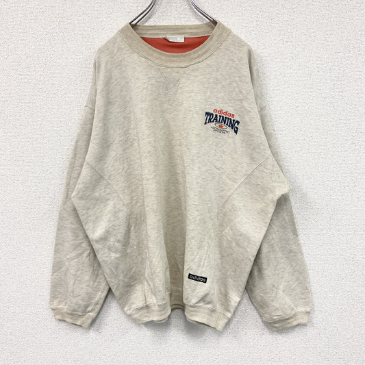 90s　adidas　アディダス　スウェット/トレーナー　前V　トレフォイルロゴ　ヴィンテージ　霜降りグレー　ベージュ　Mサイズ
