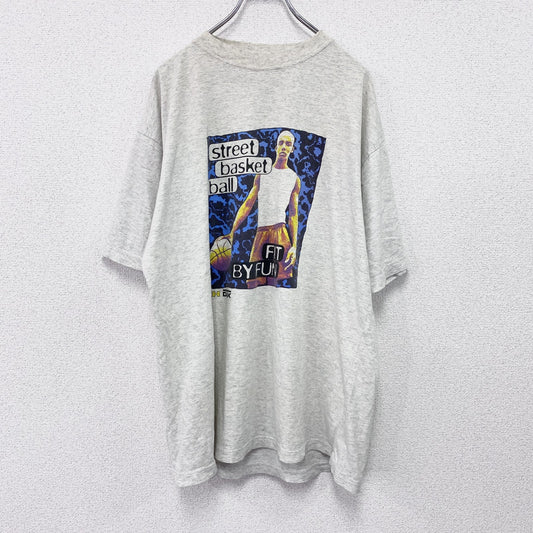 ～90s　半袖プリントTシャツ　人物T　ユーロヴィンテージ　バスケットボール　霜降りグレー　2XLサイズ　