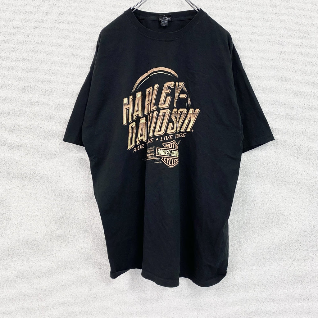 HARLEY DAVIDSON　ハーレーダビッドソン　半袖両面プリントTシャツ　黒　ブラック　XLサイズ