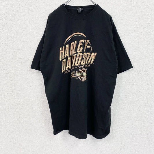 HARLEY DAVIDSON　ハーレーダビッドソン　半袖両面プリントTシャツ　黒　ブラック　XLサイズ