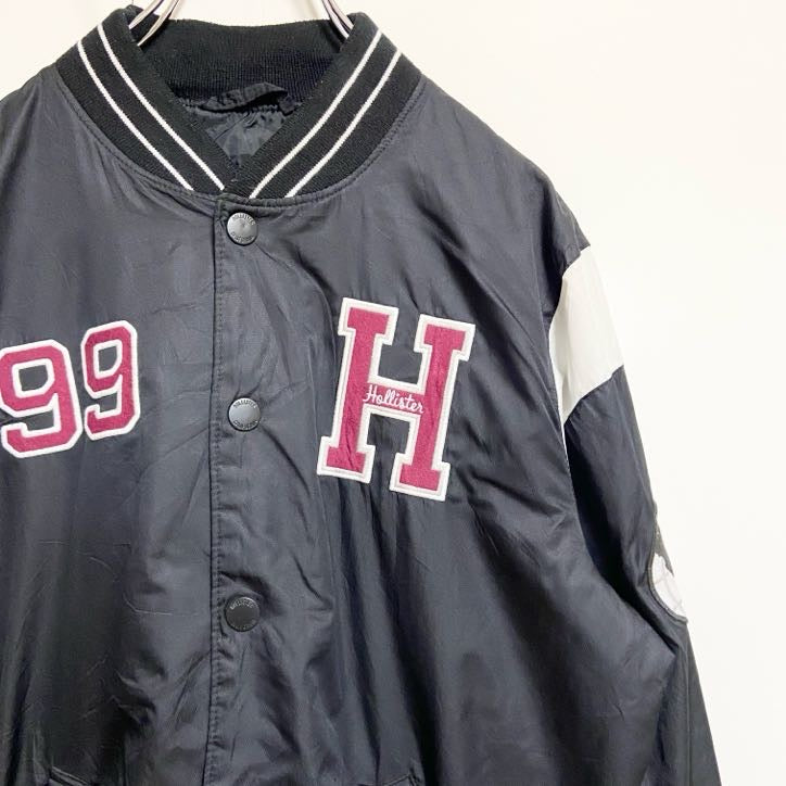 古着 used　HOLLISTER ホリスター　長袖ナイロンスタジャン　アウター　Los Angeles　黒　ブラック　Sサイズ