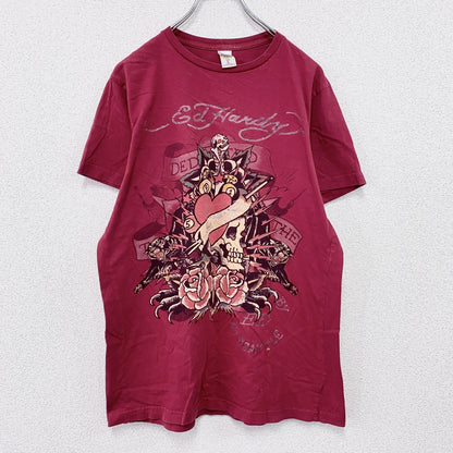 Ed Hardy　エドハーディ　半袖プリントTシャツ　タトゥーデザイン　赤　レッド　Lサイズ　
