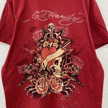 Ed Hardy　エドハーディ　半袖プリントTシャツ　タトゥーデザイン　赤　レッド　Lサイズ　