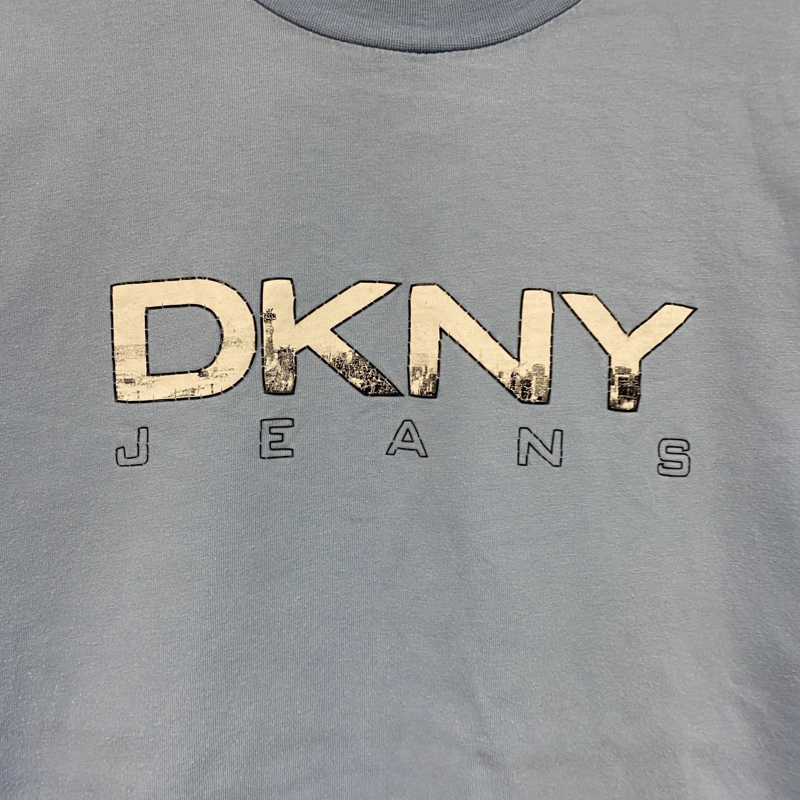 00s　DKNY　ダナキャランニューヨーク　半袖プリントTシャツ　ヴィンテージ　水色　ライトブルー
