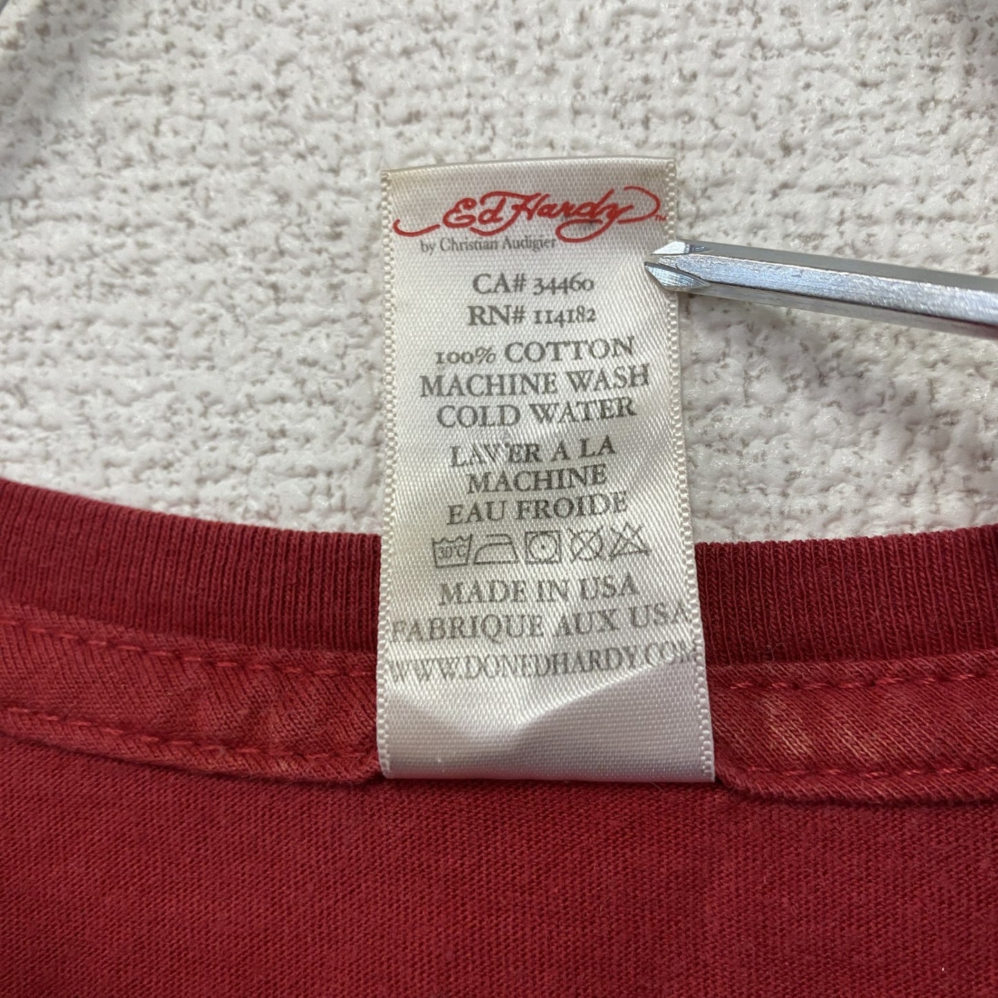 Ed Hardy　エドハーディ　半袖プリントTシャツ　タトゥーデザイン　赤　レッド　Lサイズ　