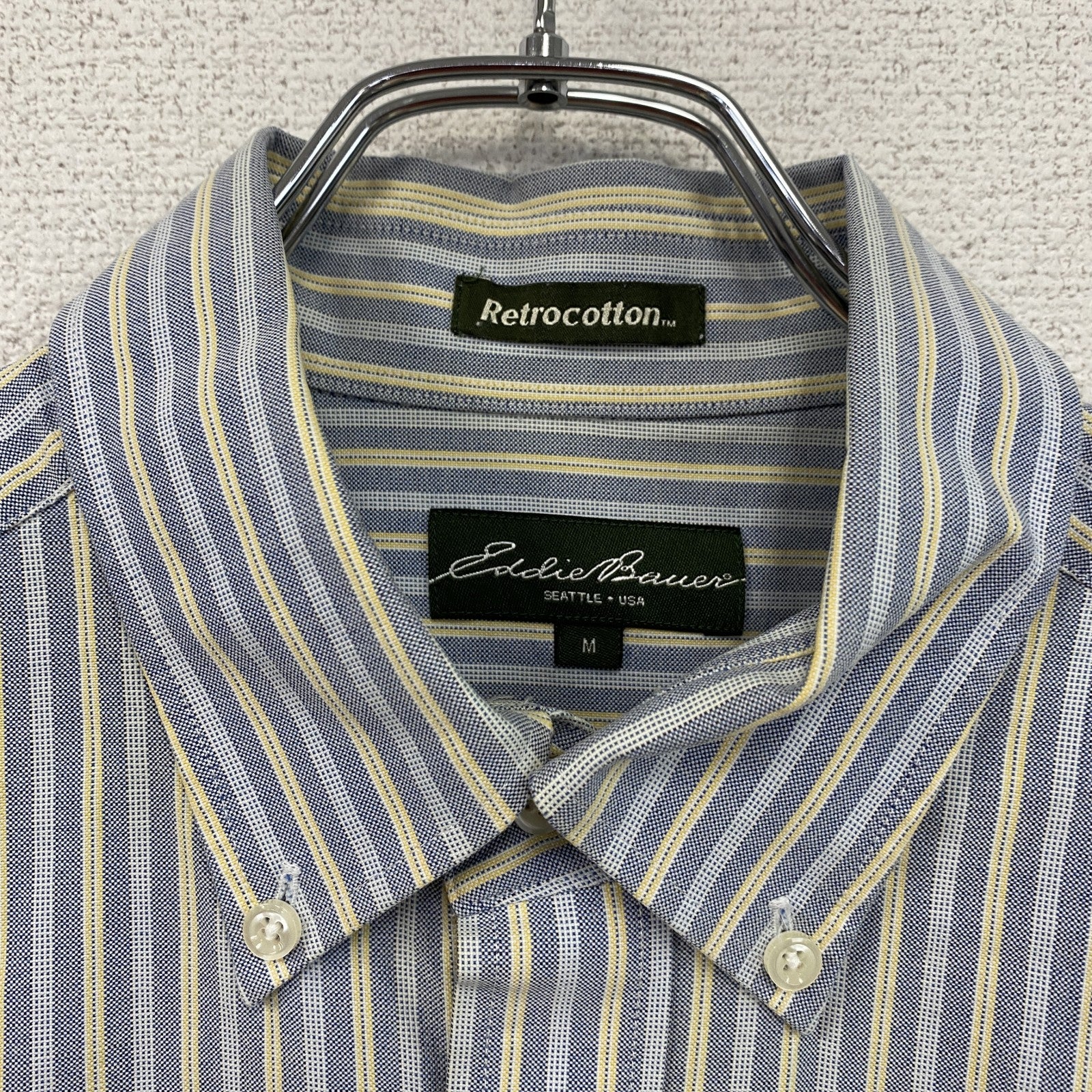 Eddie Bauer　エディーバウアー　長袖ボタンダウンシャツ　ストライプ　水色　ライトブルー　Mサイズ