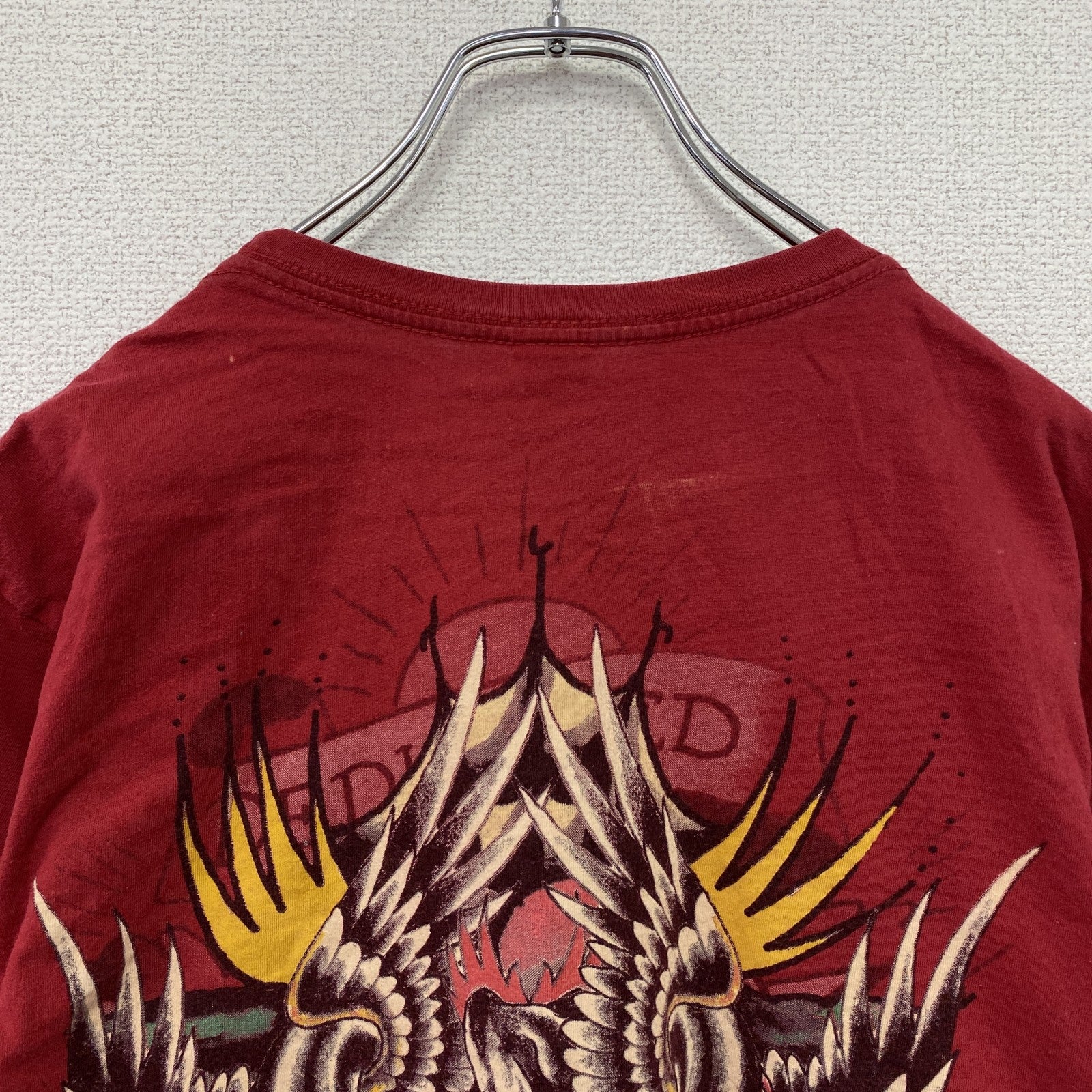 Ed Hardy　エドハーディ　半袖プリントTシャツ　タトゥーデザイン　赤　レッド　Lサイズ　