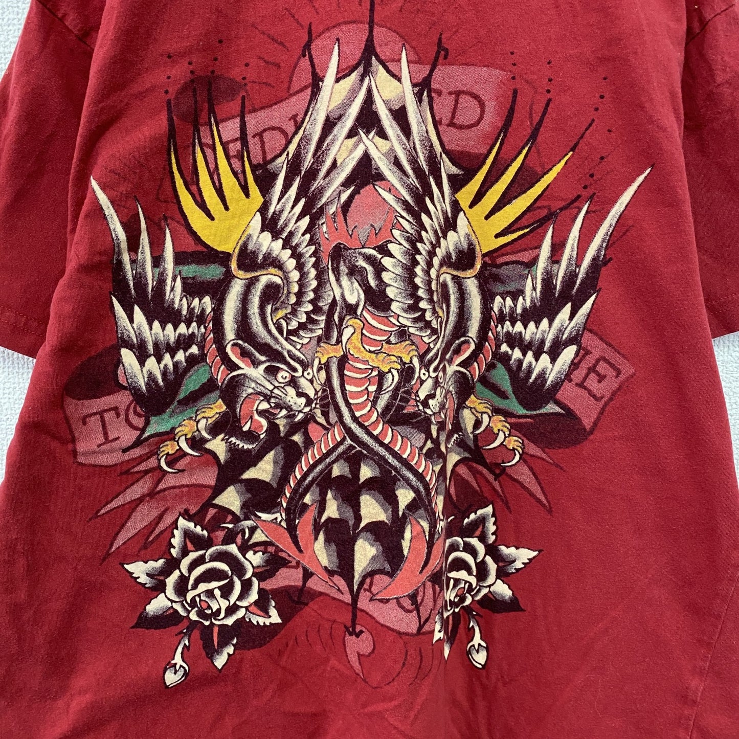 Ed Hardy　エドハーディ　半袖プリントTシャツ　タトゥーデザイン　赤　レッド　Lサイズ　