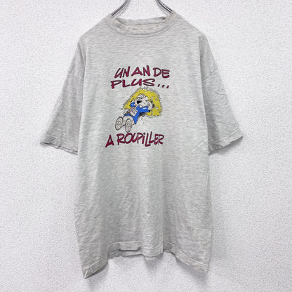 90s　半袖プリントTシャツ　染み込みプリント　ヴィンテージ　霜降りグレー　