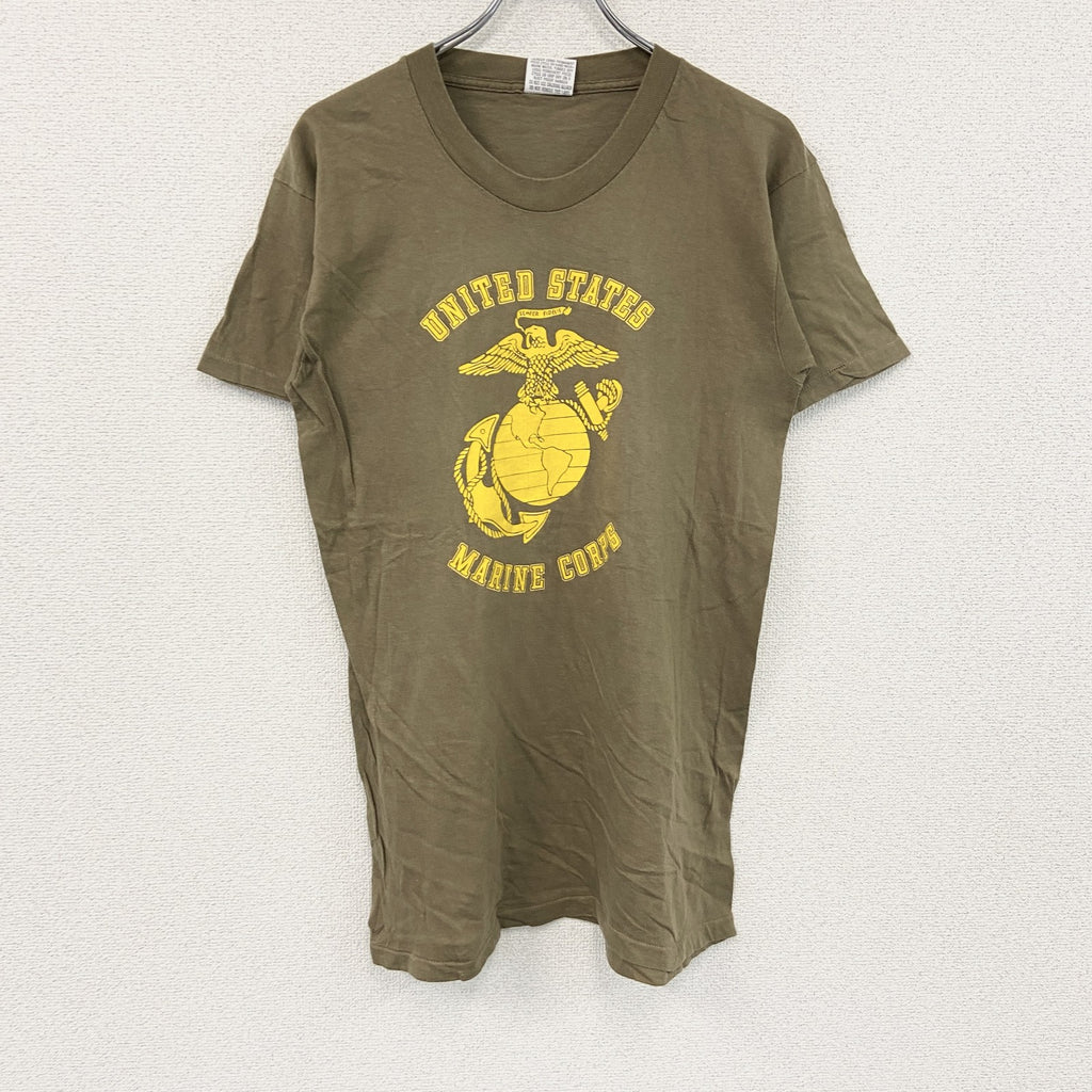 USMC　米軍　半袖プリントTシャツ　シングルステッチ　茶色　カーキブラウン　Mサイズ