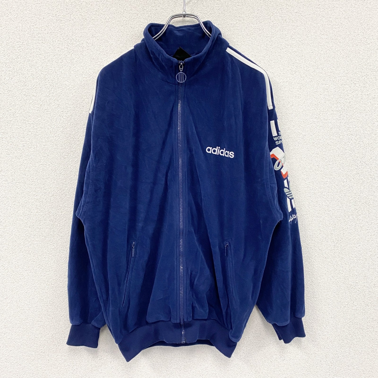 ～90s　adidas　アディダス　ベロアトラックジャケット/ジャージ　ヴィンテージ　紺　ネイビー　180サイズ