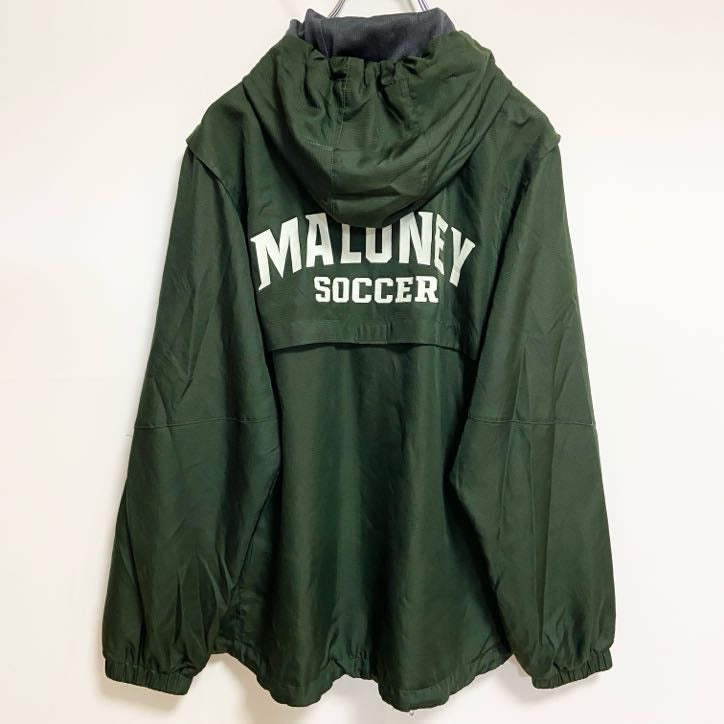 古着 used　PENNANT　長袖ハーフジップナイロンプルオーバー　パーカー　プルオーバー　ロゴプリント　緑　XSサイズ