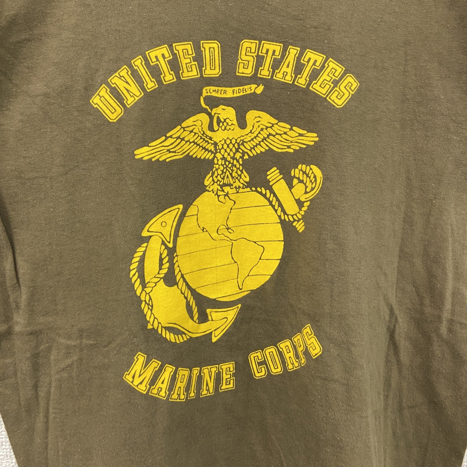 USMC　米軍　半袖プリントTシャツ　シングルステッチ　茶色　カーキブラウン　Mサイズ