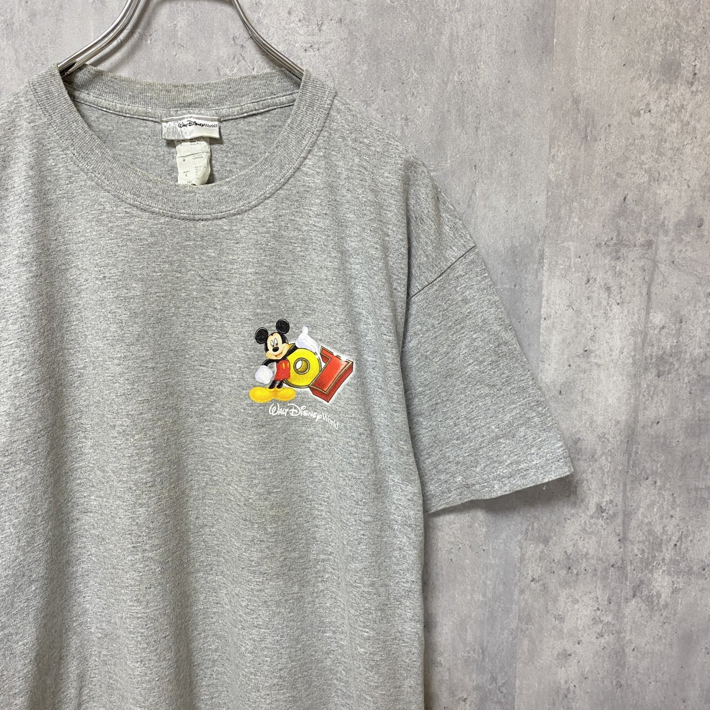 古着 used　Disney World　ディズニー　ミッキー　半袖オフィシャルプリントTシャツ　バックプリント　グレー　Lサイズ