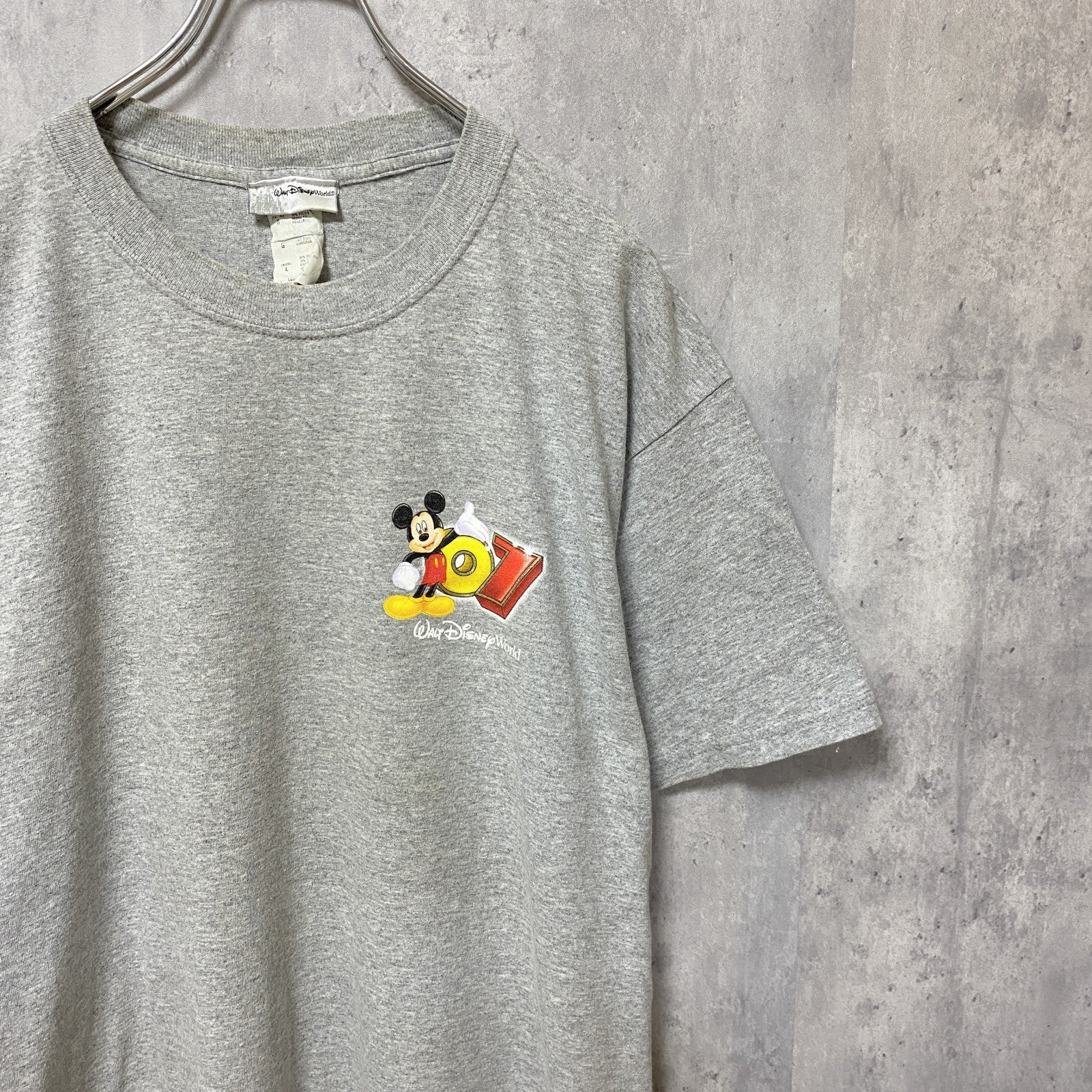 古着 used　Disney World　ディズニー　ミッキー　半袖オフィシャルプリントTシャツ　バックプリント　グレー　Lサイズ