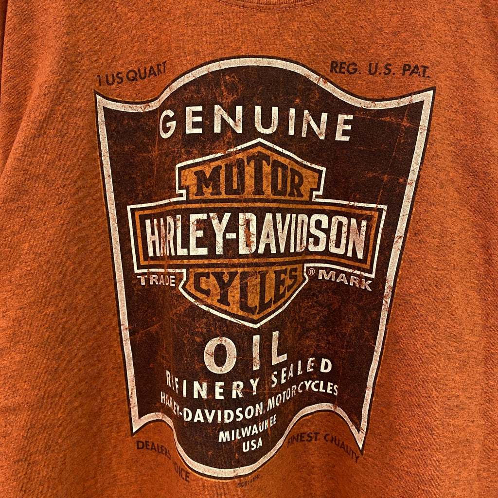 00s　HARLEY DAVIDSON　ハーレーダビッドソン　半袖両面プリントTシャツ　オレンジ　XLサイズ
