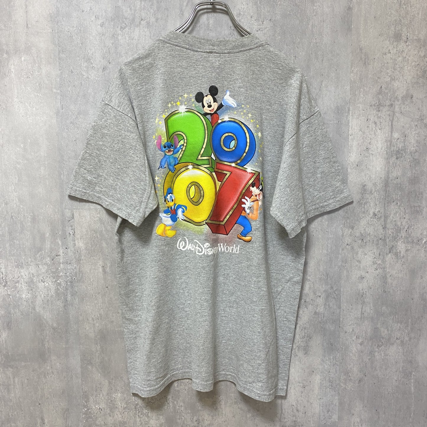 古着 used　Disney World　ディズニー　ミッキー　半袖オフィシャルプリントTシャツ　バックプリント　グレー　Lサイズ