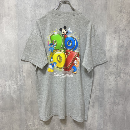 古着 used　Disney World　ディズニー　ミッキー　半袖オフィシャルプリントTシャツ　バックプリント　グレー　Lサイズ
