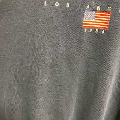 古着 used　JOHN GALT　長袖クルーネックアメリカ国旗刺繍スウェット　トレーナー　レトロデザイン　ネイビー