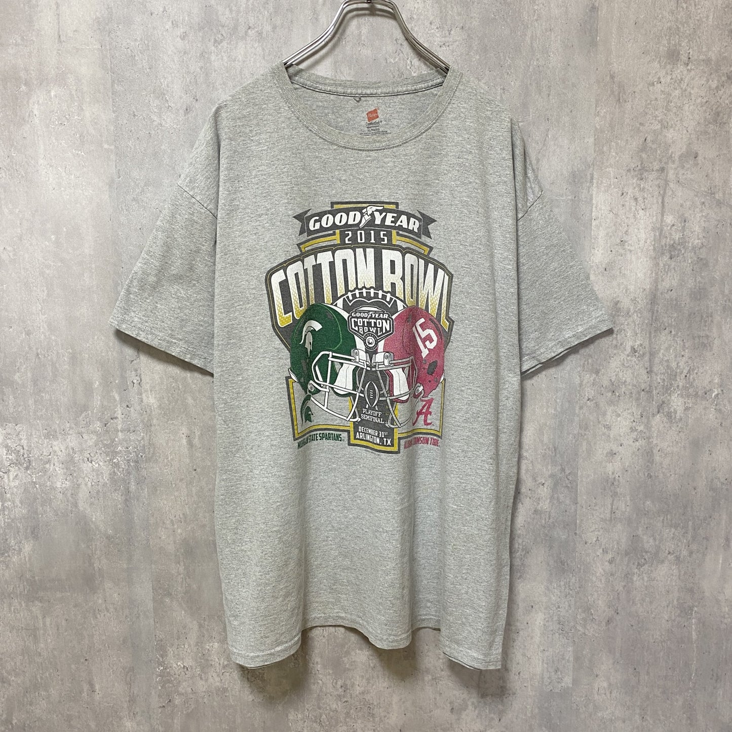 古着 used　Hanes　COTTON BOWL　アメフト　半袖カレッジプリントTシャツ　グレー　クルーネック　オーバーサイズ