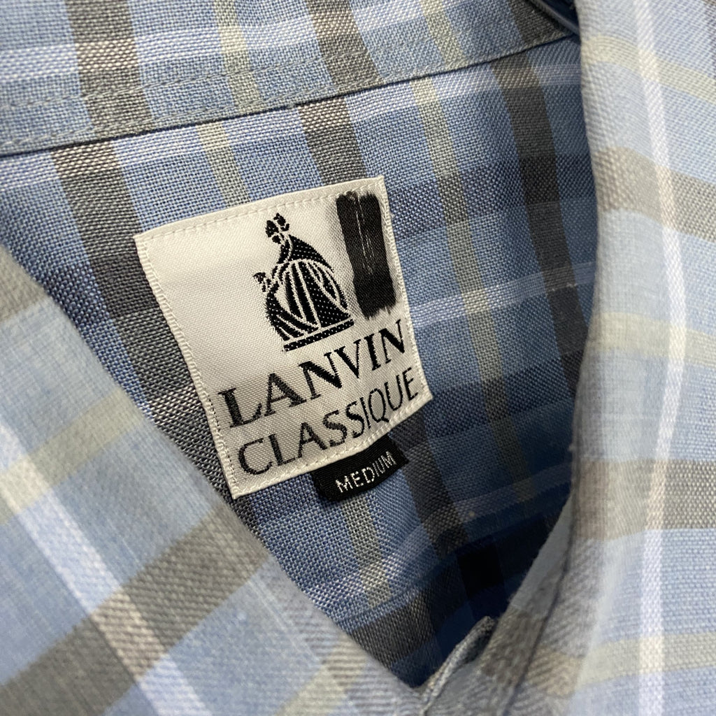 LANVIN CLASSIQUE　ランバン　半袖チェックシャツ　胸ポケット　水色　ライトブルー　Mサイズ