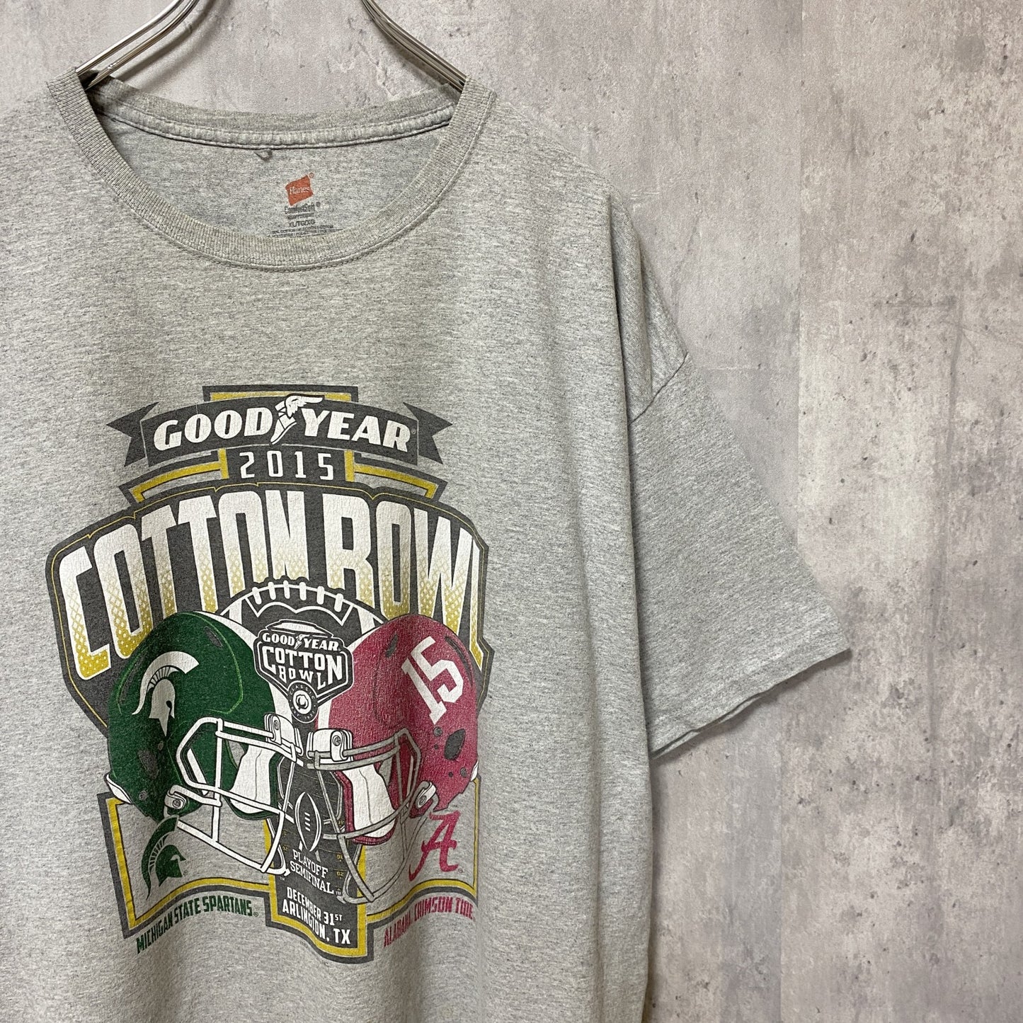 古着 used　Hanes　COTTON BOWL　アメフト　半袖カレッジプリントTシャツ　グレー　クルーネック　オーバーサイズ