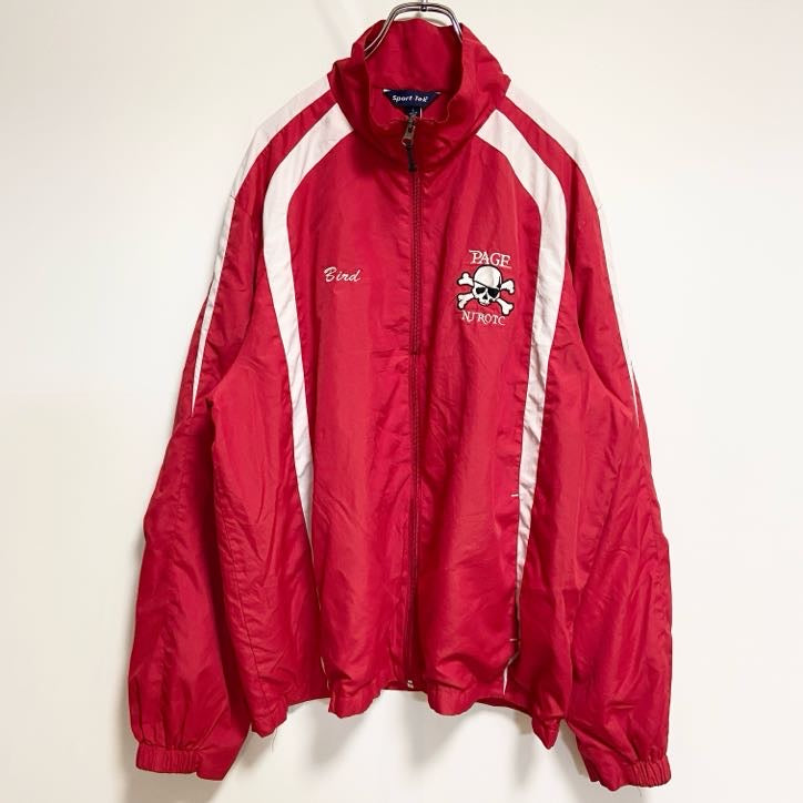 古着 used　Sport-Tek　長袖刺繍ナイロンジャケット　海賊　パイレーツ　赤　レッド　レトロデザイン　Lサイズ