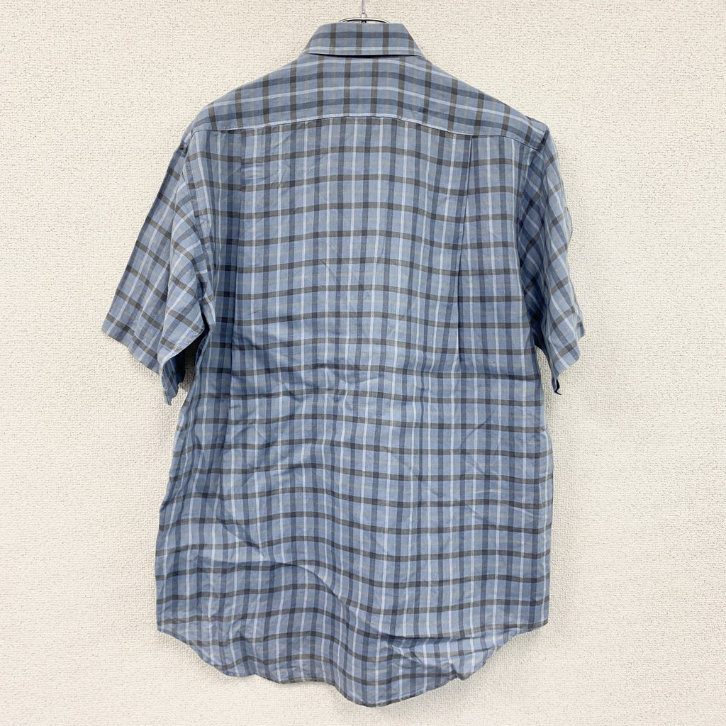 LANVIN CLASSIQUE　ランバン　半袖チェックシャツ　胸ポケット　水色　ライトブルー　Mサイズ