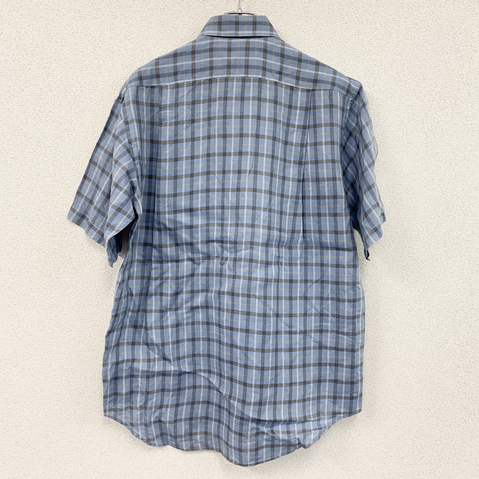 LANVIN CLASSIQUE　ランバン　半袖チェックシャツ　胸ポケット　水色　ライトブルー　Mサイズ