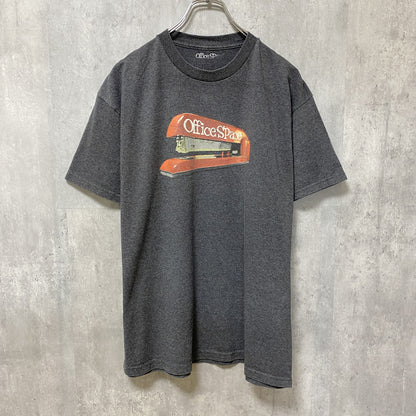 古着 used　Office Space　半袖プリントTシャツ　グレー　レトロ　デザイン　個性的　クルーネック　春夏服　XLサイズ