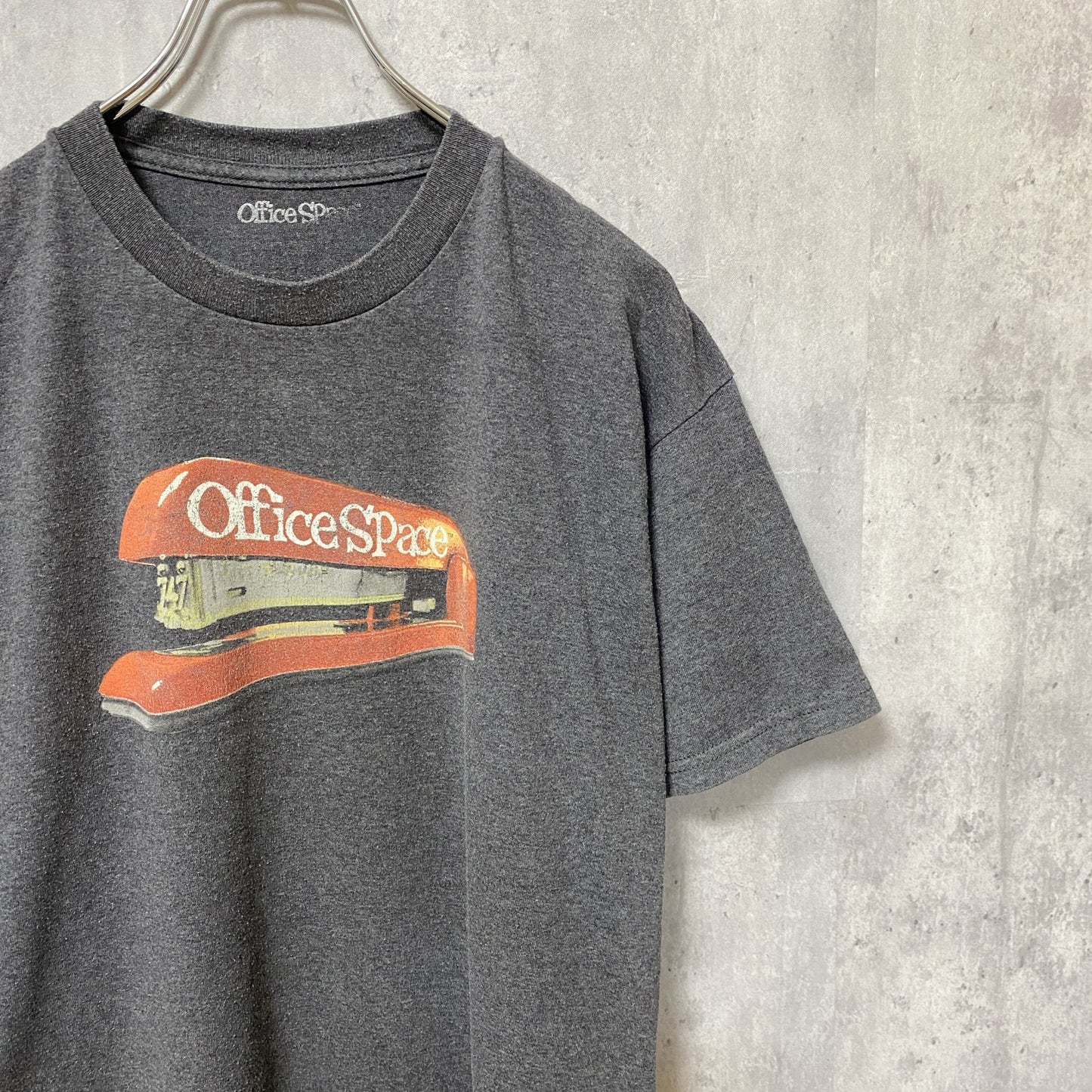 古着 used　Office Space　半袖プリントTシャツ　グレー　レトロ　デザイン　個性的　クルーネック　春夏服　XLサイズ