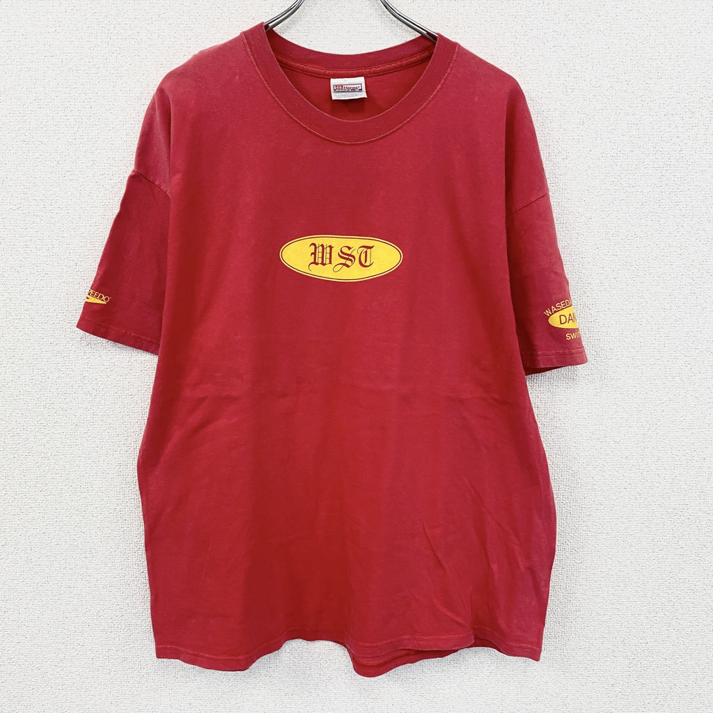00s　Hanes　BEEFY-T　早稲田大学　水泳部　半袖プリントTシャツ　赤　レッド　XLサイズ