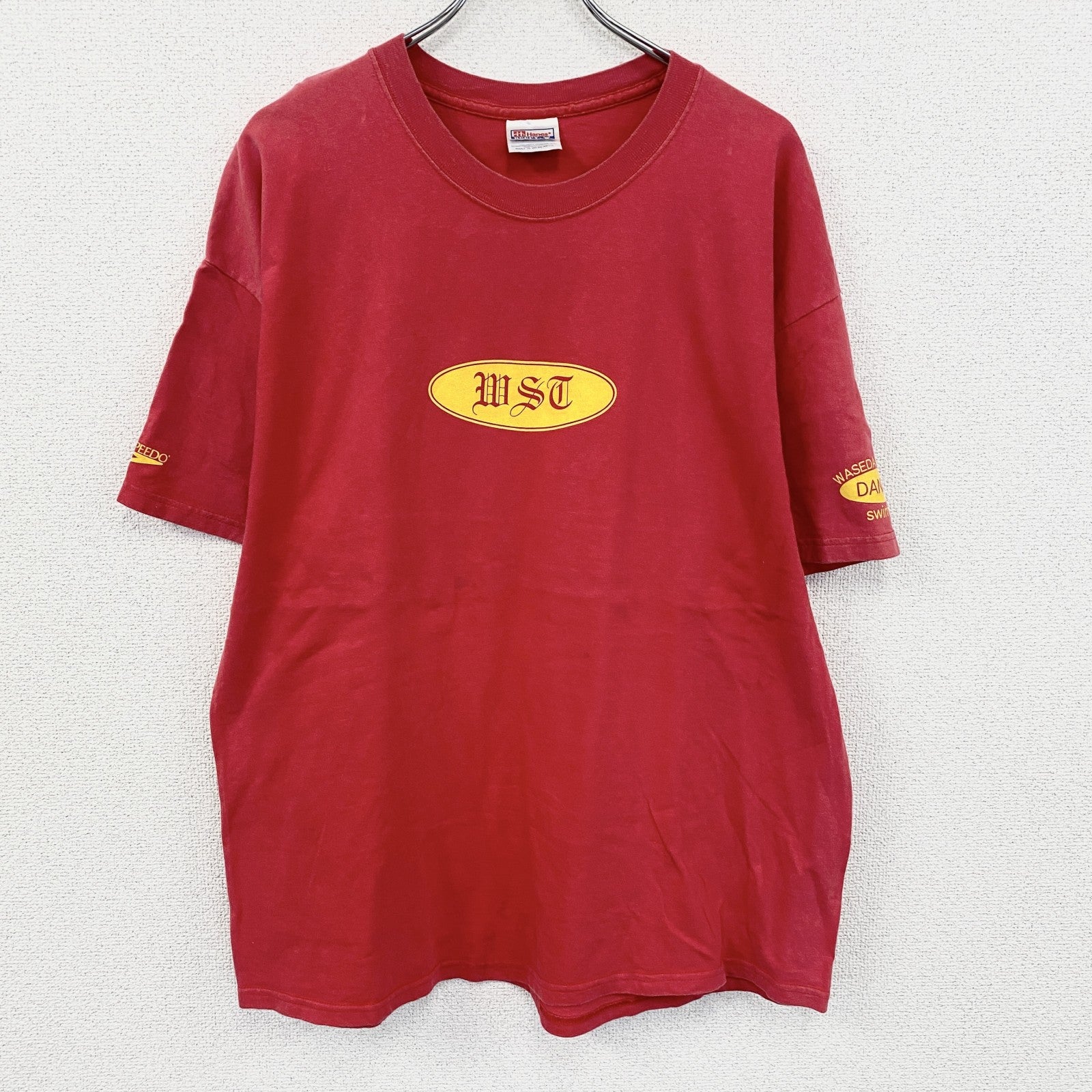 00s　Hanes　BEEFY-T　早稲田大学　水泳部　半袖プリントTシャツ　赤　レッド　XLサイズ