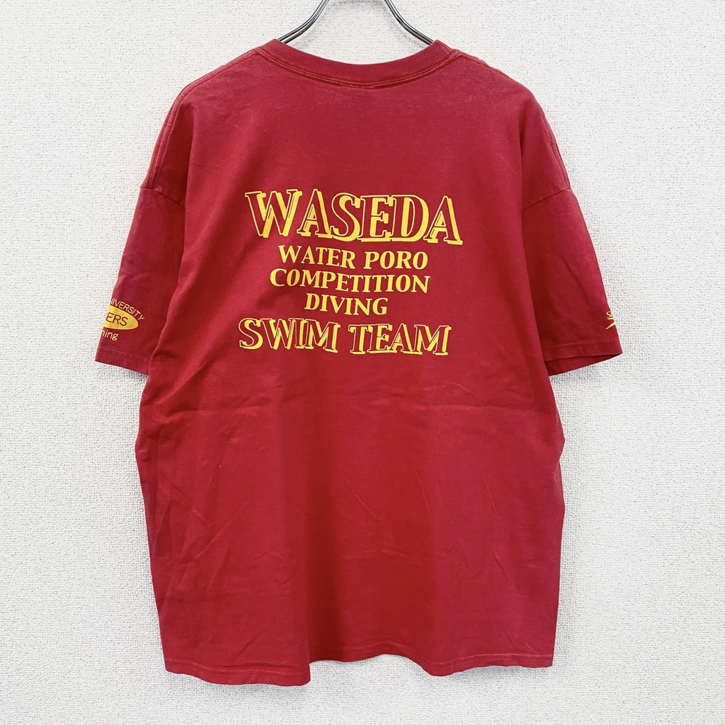 00s　Hanes　BEEFY-T　早稲田大学　水泳部　半袖プリントTシャツ　赤　レッド　XLサイズ