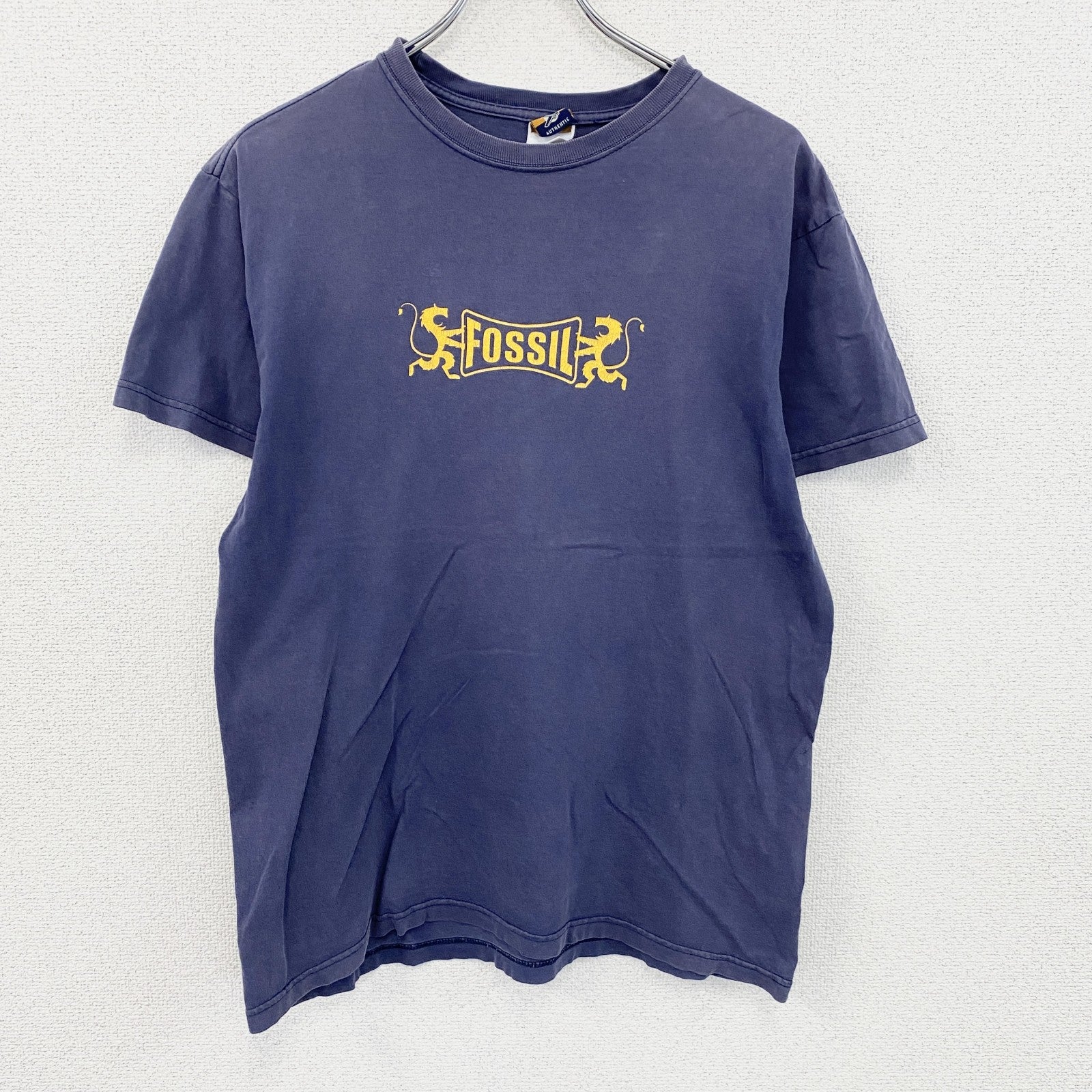 00s　Fossil　フォッシル　半袖プリントTシャツ　ヴィンテージ　フェード　紺　ネイビー　Sサイズ