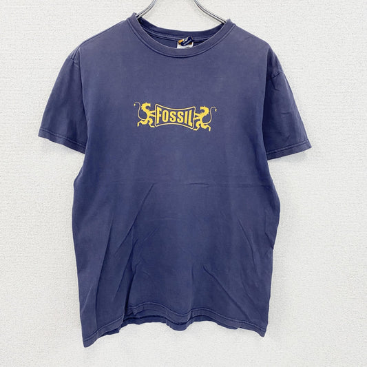 00s　Fossil　フォッシル　半袖プリントTシャツ　ヴィンテージ　フェード　紺　ネイビー　Sサイズ