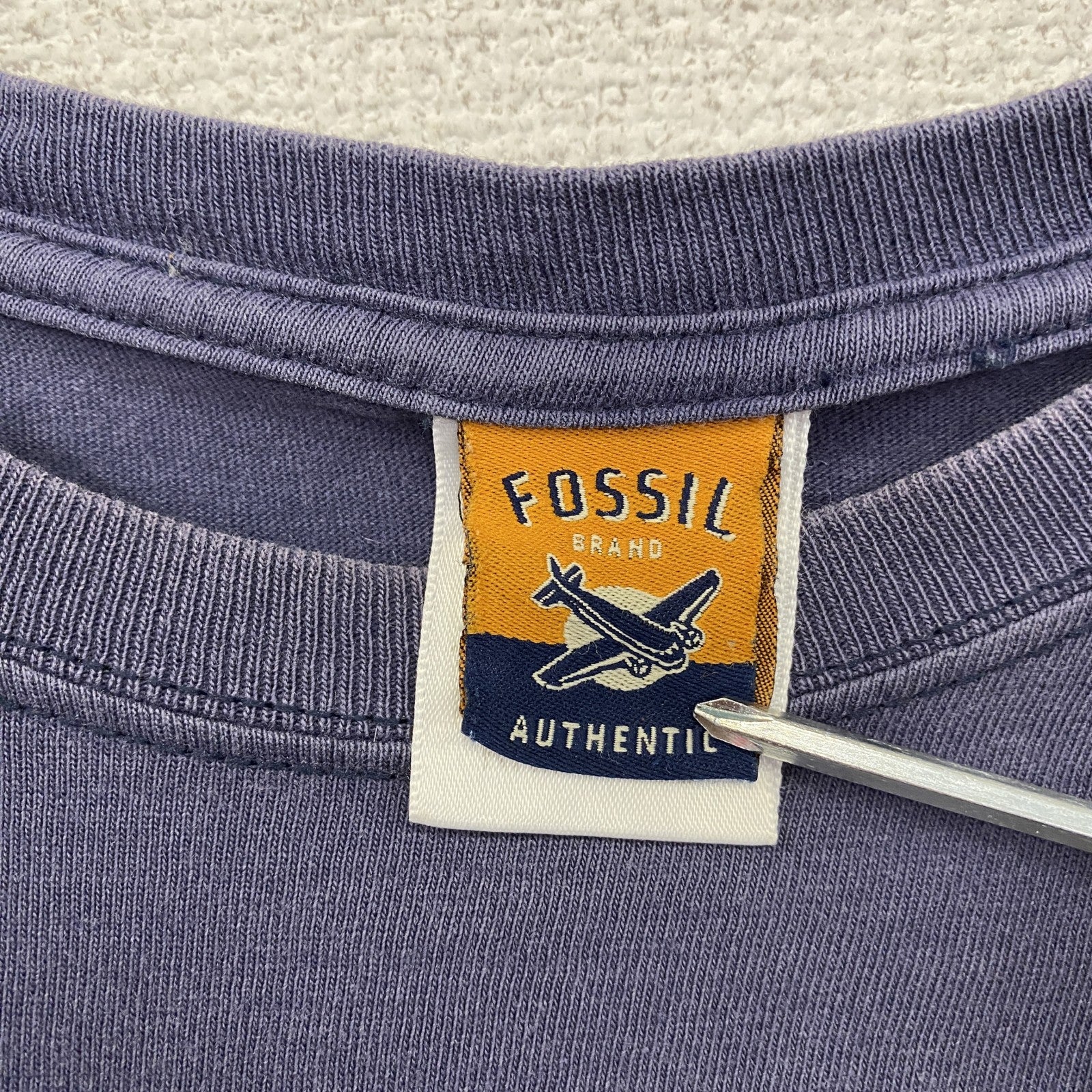 00s　Fossil　フォッシル　半袖プリントTシャツ　ヴィンテージ　フェード　紺　ネイビー　Sサイズ