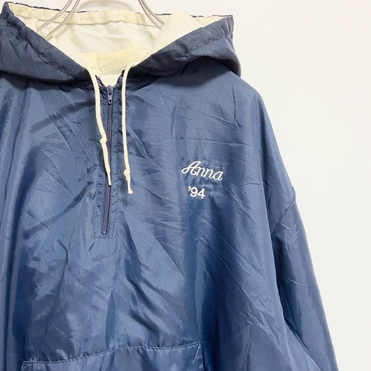 古着 used　70s 80s　USA製　Holloway　長袖ハーフジップナイロンパーカー　プルオーバー　ネイビー　XLサイズ