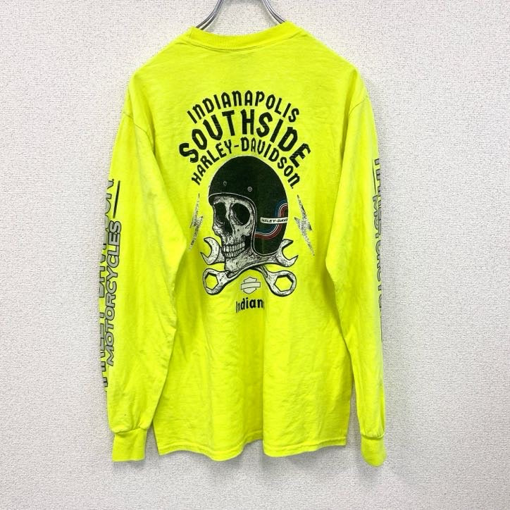 HARLEY DAVIDSON　ハーレーダビッドソン　長袖プリントTシャツ　蛍光色　黄色　イエロー　2XLサイズ