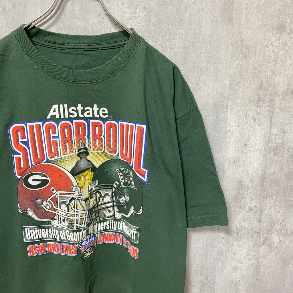 古着 used　SUGAR BOWL　アメフト　半袖カレッジプリントTシャツ　スポーツ　緑　グリーン　デザイン　クルーネック