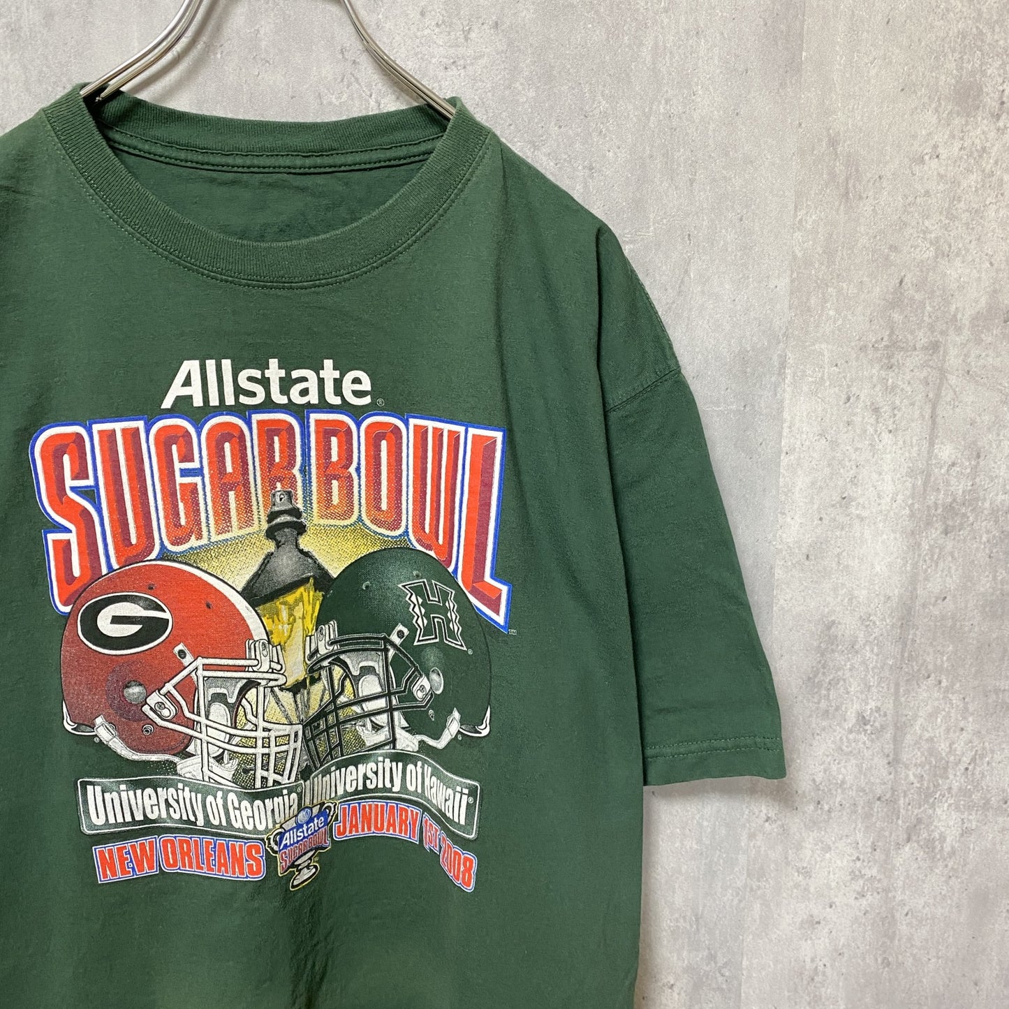 古着 used　SUGAR BOWL　アメフト　半袖カレッジプリントTシャツ　スポーツ　緑　グリーン　デザイン　クルーネック