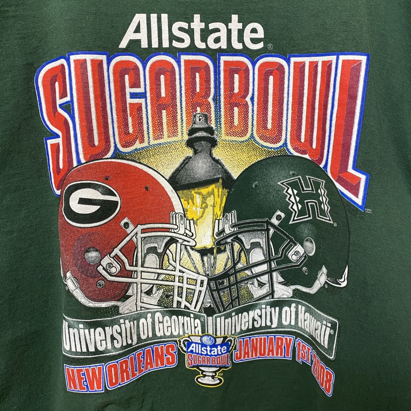 古着 used　SUGAR BOWL　アメフト　半袖カレッジプリントTシャツ　スポーツ　緑　グリーン　デザイン　クルーネック