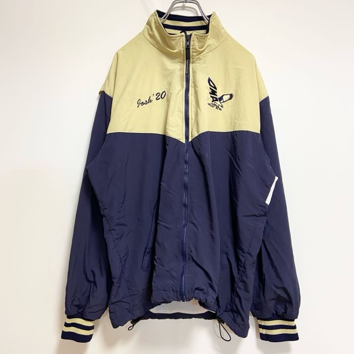 古着 used　USA製　 BOATHOUSE　長袖ハイネック刺繍ナイロンジャケット　バックプリント　ネイビー　黄色　Lサイズ