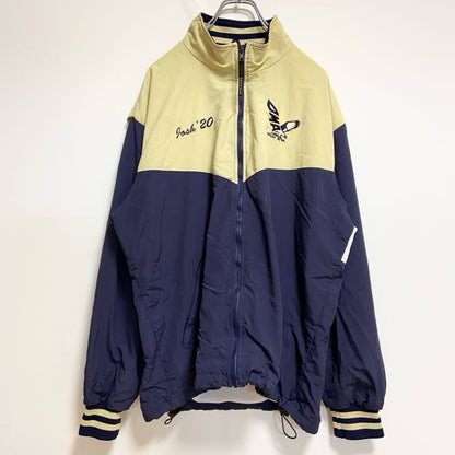 古着 used　USA製　 BOATHOUSE　長袖ハイネック刺繍ナイロンジャケット　バックプリント　ネイビー　黄色　Lサイズ