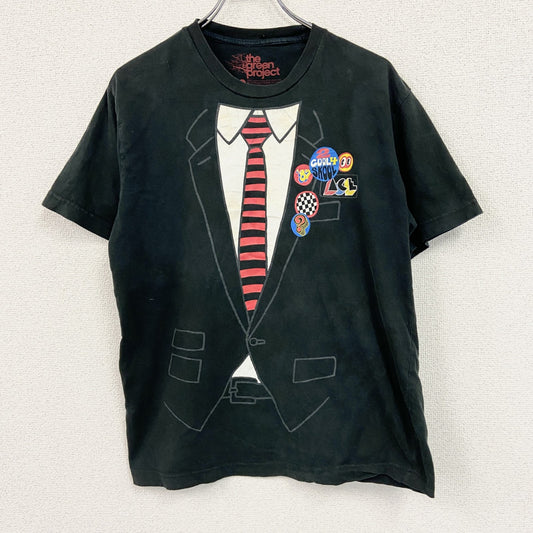 the green project　半袖プリントTシャツ　だまし絵　ミニ缶バッジ　黒　ブラック　Lサイズ
