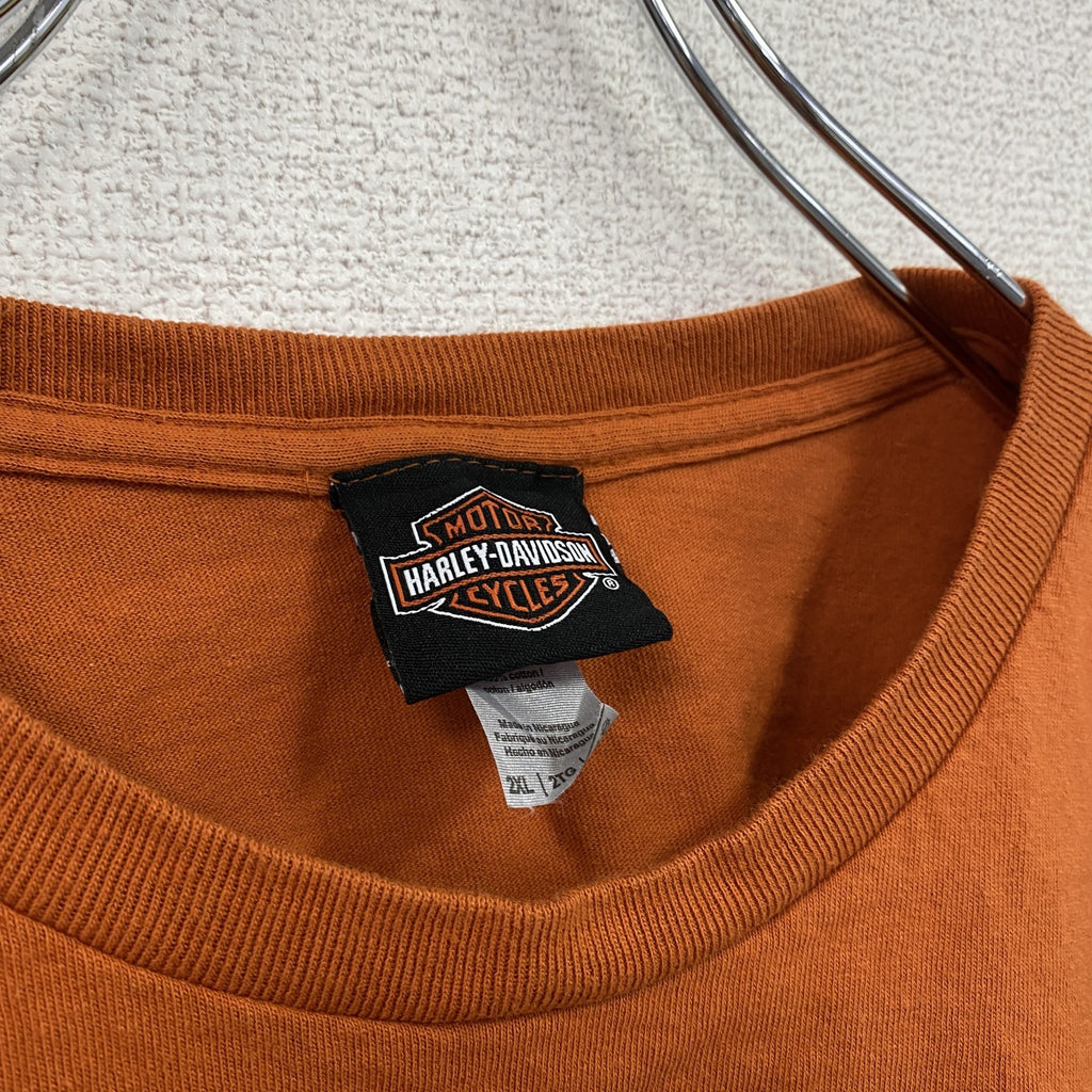 HARLEY DAVIDSON　ハーレーダビッドソン　長袖両面プリントTシャツ　オレンジ　2XLサイズ
