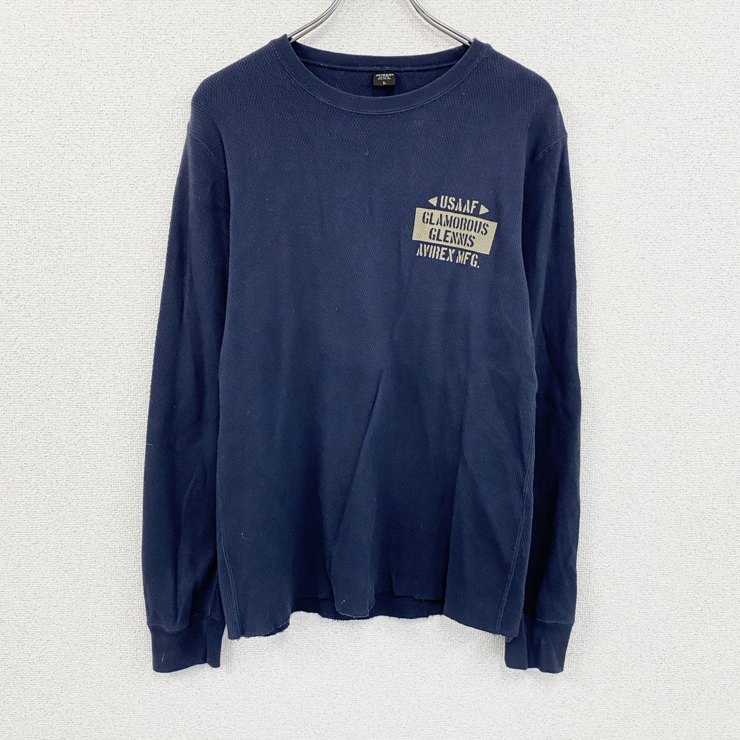 AVIREX　アヴィレックス　長袖プリントTシャツ/ロンT　サーマルロンT　紺　ネイビー　Lサイズ