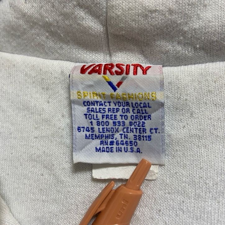 古着 used　90s　USA製　VARSITY　長袖ジップアップナイロンジャケット　ワッペン刺繍　青　ヴィンテージ　Sサイズ