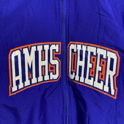 古着 used　90s　USA製　VARSITY　長袖ジップアップナイロンジャケット　ワッペン刺繍　青　ヴィンテージ　Sサイズ