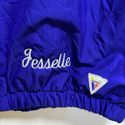 古着 used　90s　USA製　VARSITY　長袖ジップアップナイロンジャケット　ワッペン刺繍　青　ヴィンテージ　Sサイズ